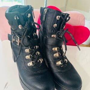 Guess Black Combat Boots with Gold Hardware
